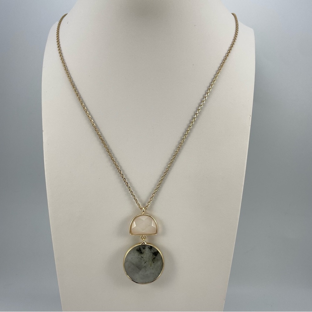 LOFT Gold Pendant Necklace with Gray & Cream Stones Modern Minimalist